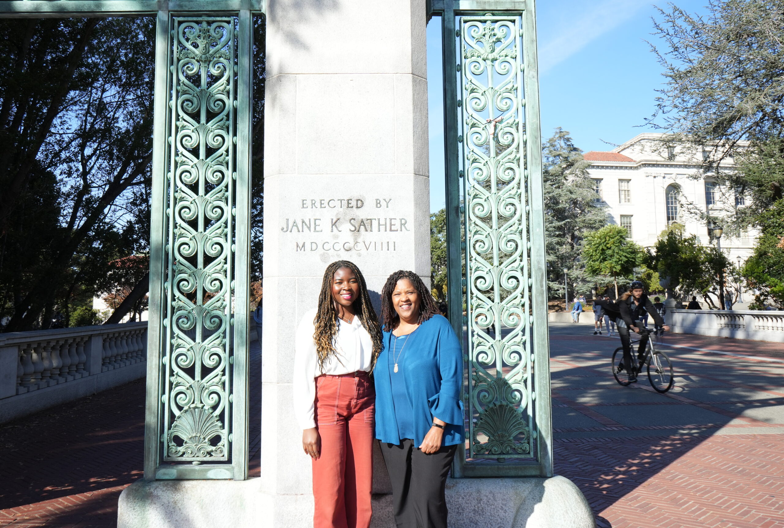Daniella (left) and Gia (right) in front of Sather Gate.