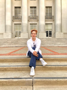 Nina in front of Sproul Hall. 