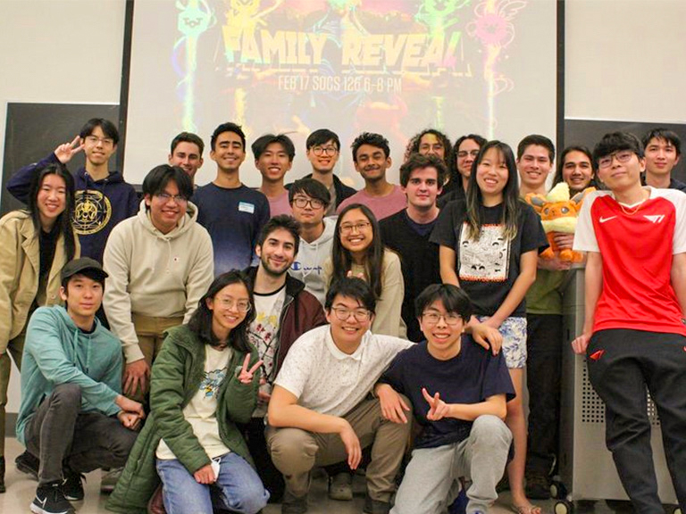 Ashley Watanabe (left, middle row) at a Family Reveal for the Berkeley Legends (Riot Games) Club. Photo by Berkeley Legends Historians.
