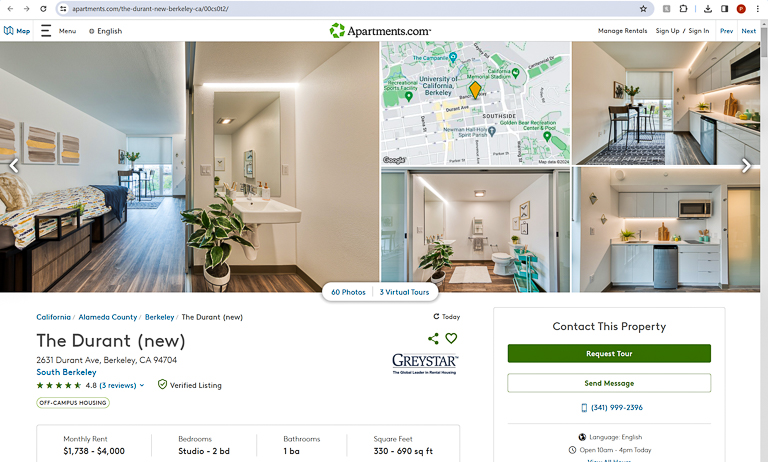 A screenshot of The Durant listing on Apartments.com 